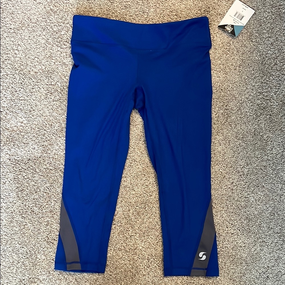 Soffe Blue and Gray Performance Leggings with Elastic Waistband, Juniors Size Sm